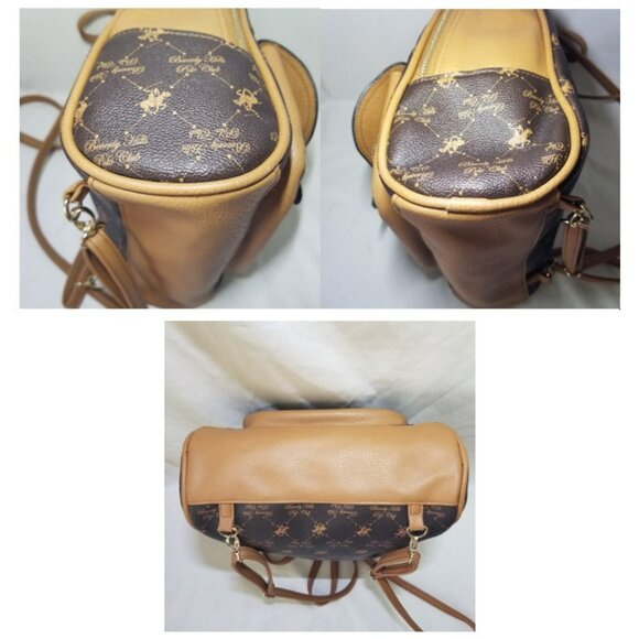 Beverly Hills Polo Club Womens Monogram Backpack Purse Brown Beige Zipper Close - Picture 12 of 16